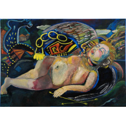 O Ερωτας κοιμαται [μετα τον Καραβατζιο]-λαδι σε μουσαμα-Eros is aslep [After Caravagio]